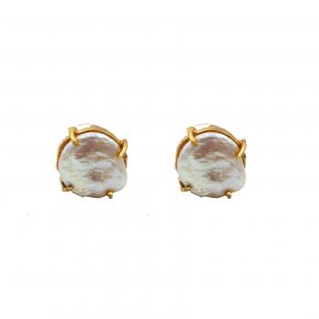 Gold Plated Pearl  Stone Seated Earrings - Timeless Beauty 